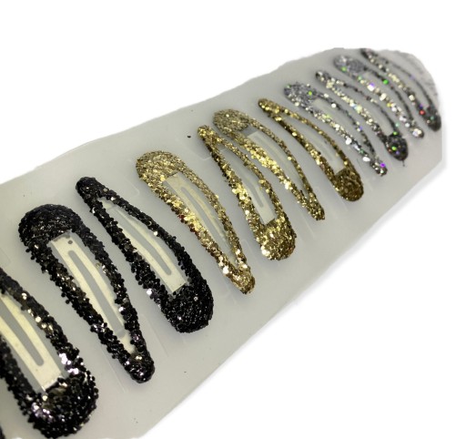 SPOJKY DO VLASOV PYKI GLITTER ZLATÁ STRIEBORNÁ ČIERNA 12 KS
