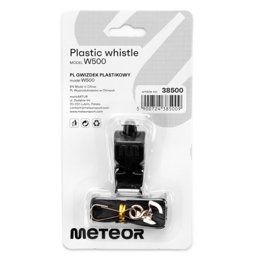 BEZGUĽOVÁ PLASTOVÁ ROZHODCOVSKÁ píšťalka METEOR WOLF s čiernou šnúrkou