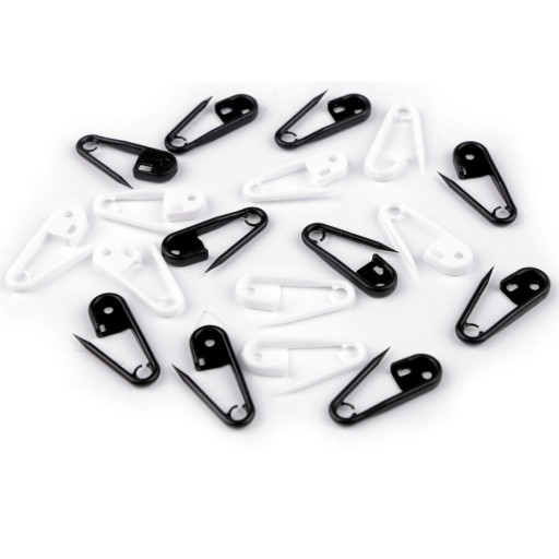 Plastové zatváracie špendlíky, čiernobiele fixky, 20 ks na označenie 8x24 mm