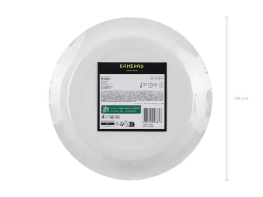 Narodeninové papierové taniere, hráčske narodeniny, čierne gamepady, 23 cm, 6 kusov