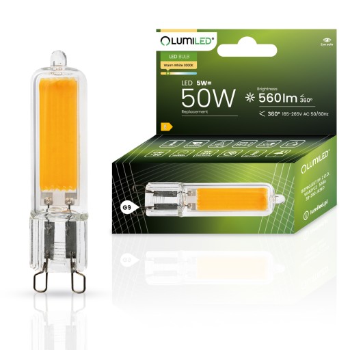 LED KAPSULOVÁ žiarovka MINI G9 5W = 50W 230V 3000K Teplá farba GLASS COB