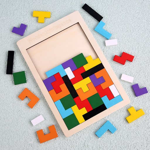 Puzzle Drevené kocky Montessori Tetris Puzzle Set Logická hra