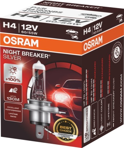 OSRAM H4 NIGHT BREAKER STRIEBORNÁ ŽIAROVKA +100% KARTÓN