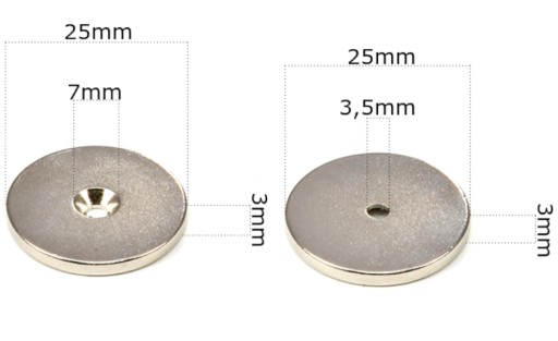 SILNÝ NEODYMOVÝ MAGNET 25x3 mm S OTVOROM 7/3,5 mm NA SKRUTKU