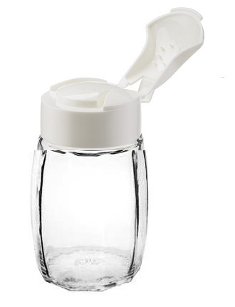 Sklenená nádoba, dávkovač korenia, 100 ml, biela
