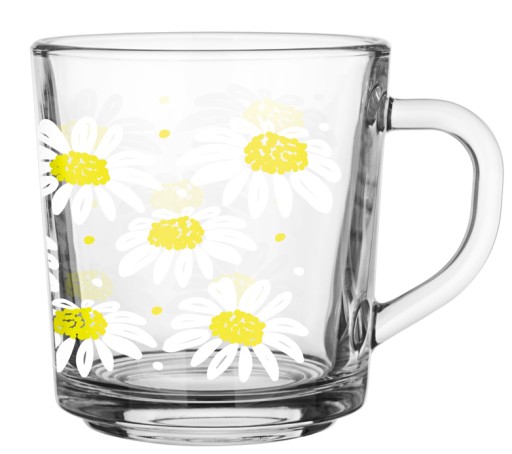 SZYMEK HRNČEK 220ML DAISIES SKLO SKLO NA KÁVU, ČAJ, ŠŤAVU