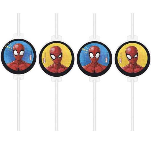 Papierové tuby (slamky) s medailónom Spiderman, 4 ks.
