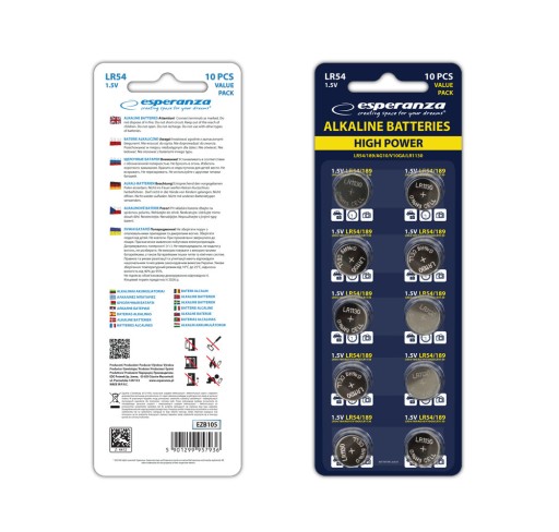 ESPERANZA ALKALICKÉ BATÉRIE LR54 AG10 LR1130 L1131 RW89 D189 VÝKONNÝ 10 KS