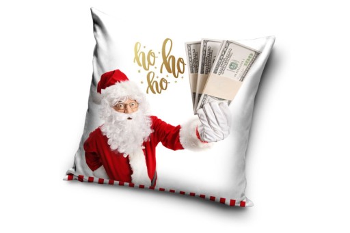 Vianočná obliečka na vankúš Santa Claus peniaze doláre hotovosť 40x40