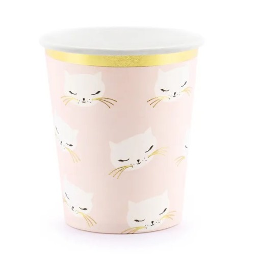 Narodeninové papierové poháre Kitties Cats Mačka na narodeniny ružové 200ml 6 ks