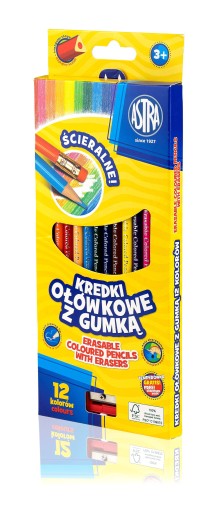 Astra ceruzkové pastelky s gumou, 12 farieb