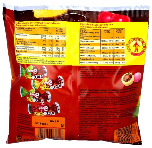 Žuvacie ovocné cukríky s vitamínmi Nimm2 Soft Cola 195g DE