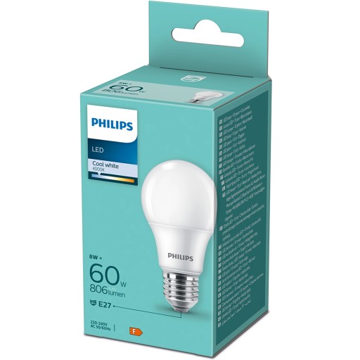 E27 A60 LED žiarovka 8W = 60W 806lm 4000K Neutral Milky PHILIPS