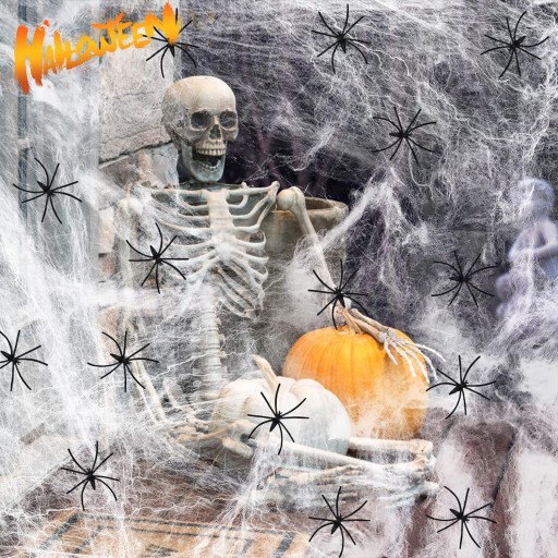 Umelá pavučina s 2 pavúkmi Dekoratívna dekorácia na Halloween biela 60g