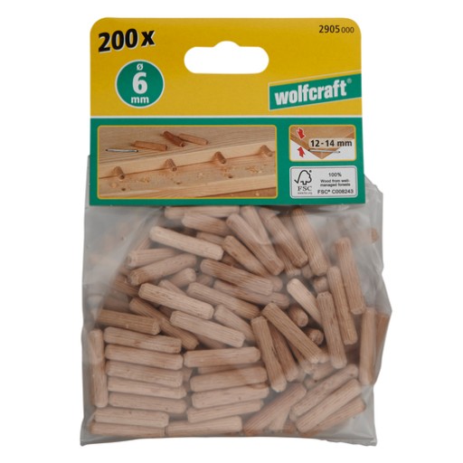 Drevené hmoždinky 6 mm 200 ks wolfcraft 2905000