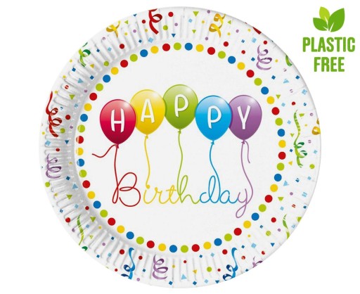 8 ks papierové taniere Happy Birthday 23 cm