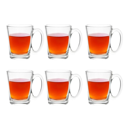 Sada 6 ks sklenených hrnčekov, poháre na kávu Altom Design Leon s uškom, 300 ml