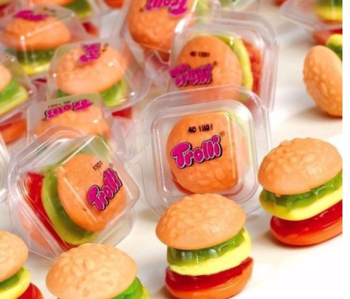 Trolli Hamburger Mini želé fazuľky 10 ks z Nemecka, balenie mini burger setu