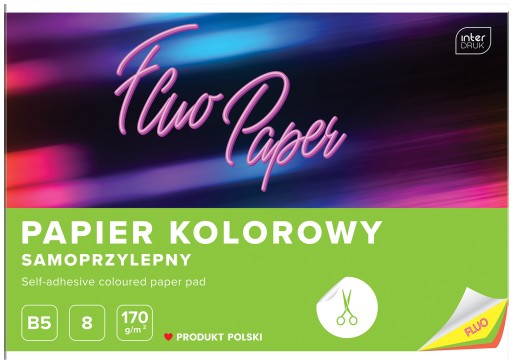 FAREBNÝ SAMOLEPIACI PAPIER B5, 8 NEÓNOVÝCH FARIEB, 170G