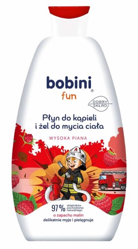 BOBINI FUN Tekutý kúpeľ a gél na umývanie tela MALINA, 500 ml