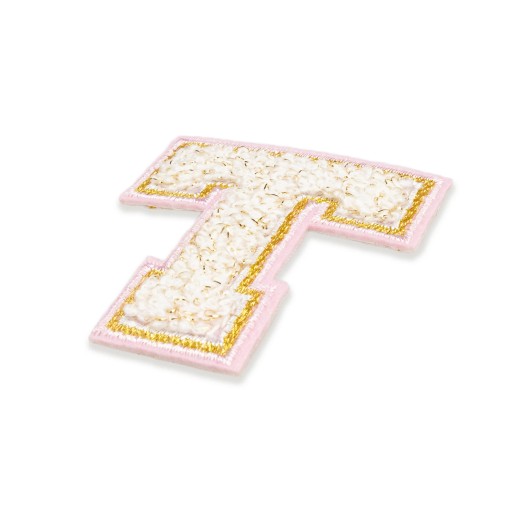PATCH vyšívané veľké PÍSMENO T, biele, písmo nápisu