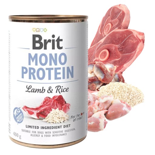 BRIT MONO Protein Mokré krmivo pre psov Jahňacia ryža 400g