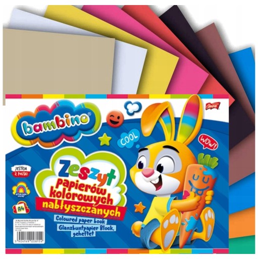 KNIHA FAREBNÉHO PAPIERA A4 lesklý školský BAMBINO výrez 10 farieb