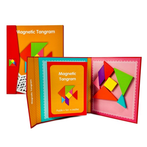 TANGRAM DREVENÉ MAGNETICKÉ BLOKY MAGNETOVÉ TVARY MONTESSORI PUZZLE