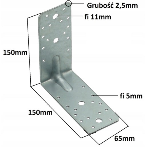 TESÁRSKY MONTÁŽNY UHOL 150x150x65 hrúbka 2,5 mm