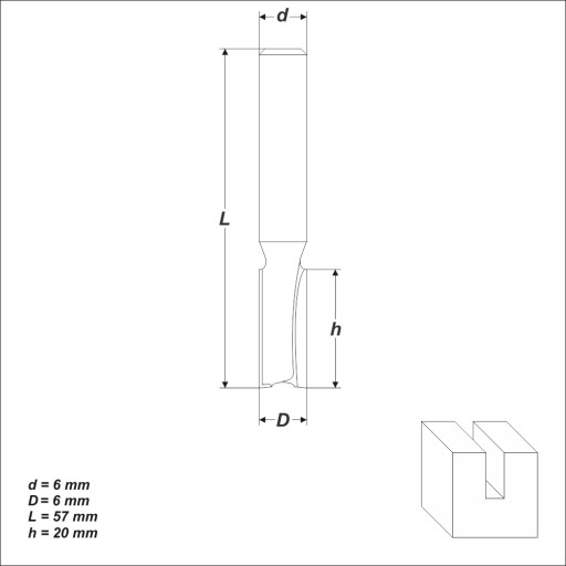 Dlabacia fréza 6 x 20 mm; 6mm stopka