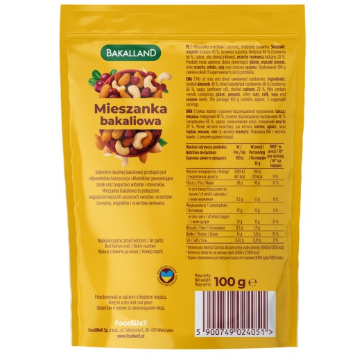 BAKALLAND Zmes sušeného ovocia 100g