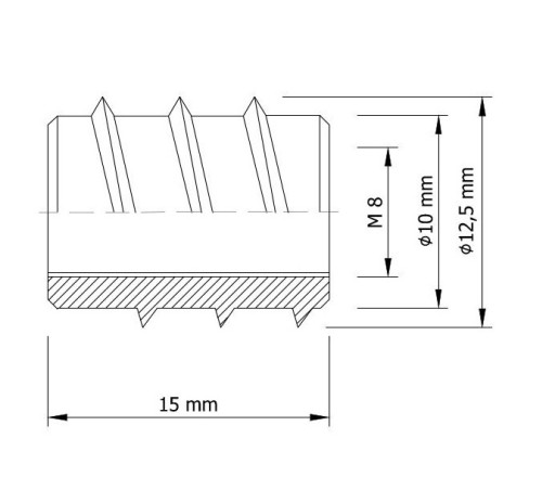 Skrutkovacie puzdro M8 x 15 mm bez nákružku na drevo