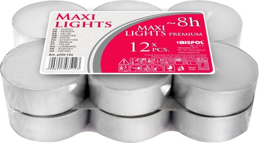BISPOL Aura 8H MAXI LIGHT neparfumované ohrievače na čajové sviečky 12 ks.