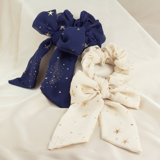 HAIR GUMBER SCRUNCHIE STARS BOWN NAVY BLUE