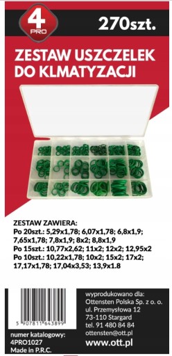 O-KRÚŽKY TESNENIA PRE DIELENSKÚ KLIMATIZÁCIU ŠTANDARDNÁ SADA 270 KS 4PRO