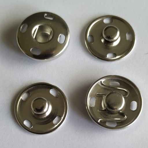Našívané patentky, NEREZ, 19 mm striebro, 10 sád