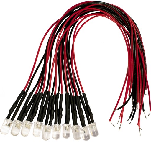 x10 LED 12V 3mm 7 FAREB, kábel 20cm