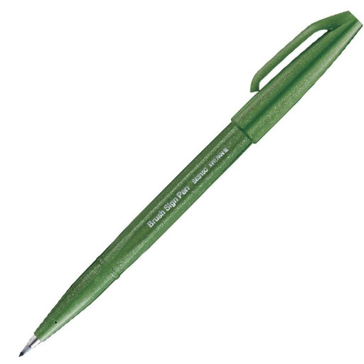 PENTEL Brush Sign Pen SES15 olivový popisovač