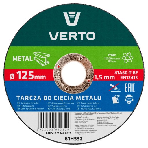 VERTO REZNÉ KOTOUČE NA KOV 125 X 1,5 X 22,2 61H532