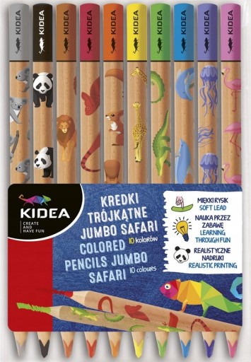 Jumbo Safari trojhranné pastelky 10 farieb KIDEA