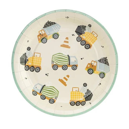 Papierové dosky stavebné vozidlá - 6 kusov 18cm STAVEBNÝ bager
