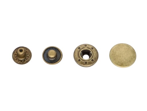 Stláčacie gombíky ALFA, kovové patentky, 15 mm S. Gold, 10 sád