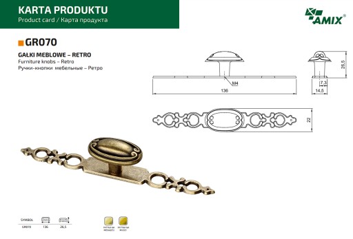 KĽÚČKA NA NÁBYTOK PRE RETRO SKRINÍKY - GR070/AC (A070) AMIX