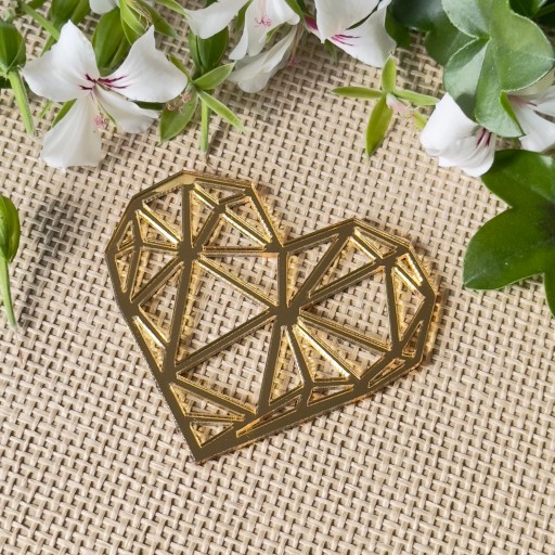 Geometrické diamantové srdce Plexi zlatý tortový vrch na bok torty