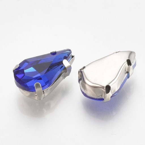 Kamienky na šitie v košíku, sklo a mosadz, kvapka, 8x5,5x4mm, 10ks