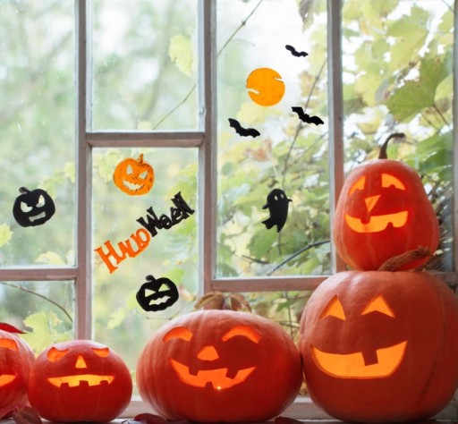 Halloween nálepky na okná Tekvica Duch netopierov