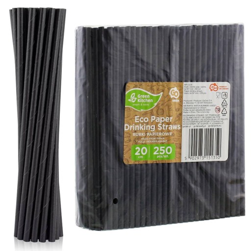 Slamky na pitie Čierny biologicky odbúrateľný papier Jumbo Pack 250 ks.