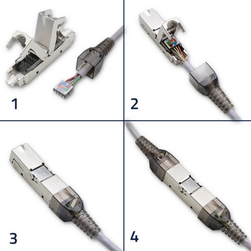 Qoltec zástrčka STP RJ45 bez použitia náradia | CAT6A | JACK PIN | T568B | T568A