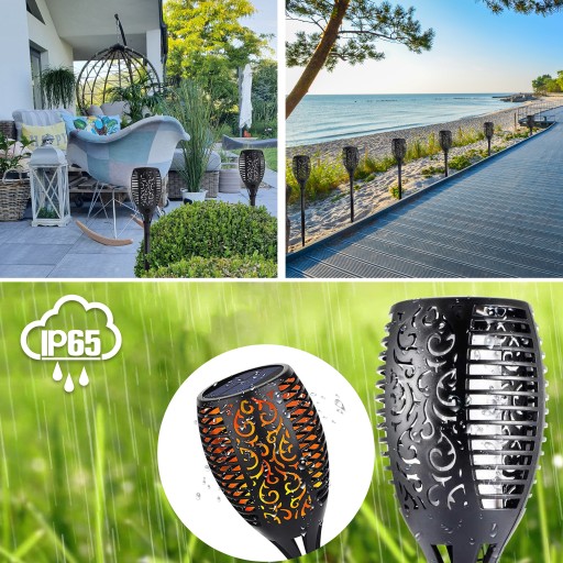 Solárna záhradná baterka, lampáš s ohňovým efektom, LED lampa zapichnutá do zeme