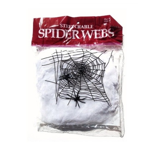 Halloweenska pavučina, umelá, biela, 60g, 2 pavúky